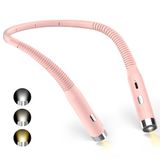 Diboniur Leeslamp voor de hals, oplaadbare leeslamp in bed, 3 kleuren en 3 instelbare helderheidsniveaus, 360 graden opvouwbaar, USB-led-leeslamp voor reizen, breien, kamperen (roze)