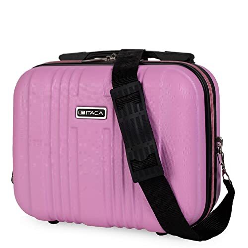 ITACA - Grote stijve ABS reistas, toiletkoffer. Zip Closure Trolley Tape, Intrekbare handgreep en schoudertas. Meerdere compartimenten. T71535, Color Roze