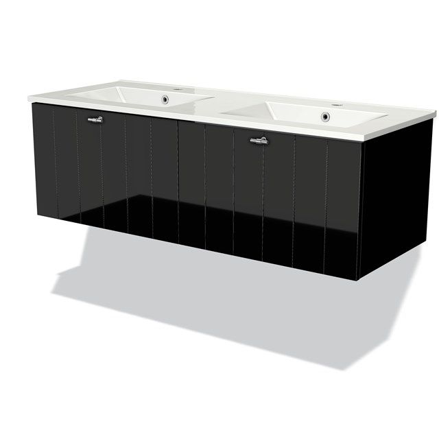 Maxaro Badkamermeubel 120cm Modulo Hoogglans Zwart 2 Lades Lamel Wastafel Keramiek