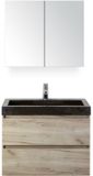 BES LED Maxx XL Badmeubelset 80 cm - Craft Oak - Wastafel Lucca 1 Kraangat met Spiegelkast