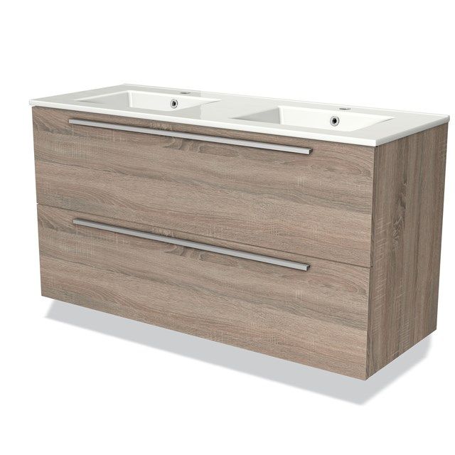 Maxaro Badkamermeubel 120cm Modulo Eiken 2 Lades Vlak Wastafel Keramiek