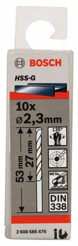 Bosch - Metaalboren HSS-G, Standard 2,3 x 27 x 53 mm