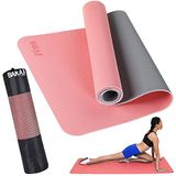 BAKAJI Yogamat van milieuvriendelijk TPE, dubbellaags, antislip, hoge dichtheid, mat voor training, fitness, aerobic, fitnessstudio, gymnastiek, afmetingen 180 x 61 cm, met tas