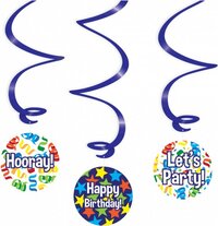 Paper Dreams Happy Birthday Swirl Decorations - Multicolor, 3-Pack