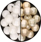 Decoris Kaemingk B.V. 32x stuks kunststof kerstballen mix van wit en champagne 4 cm