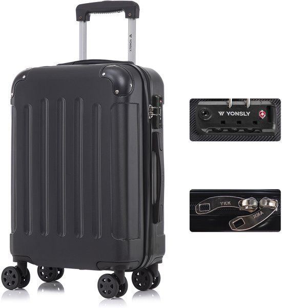 YONSLY Handbagage Koffer - 55cm - 40 L - TSA Slot - YKK Rits - Zwart