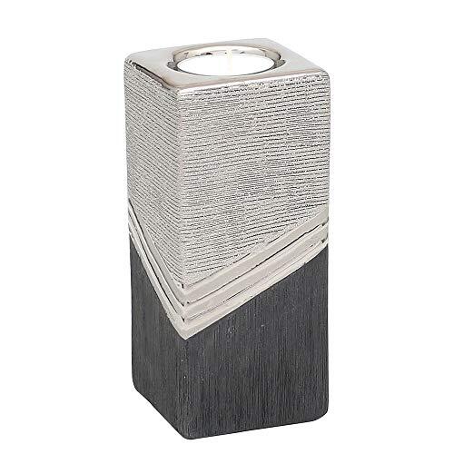 Dekohelden24 Luxe designer keramische theelichthouder vierkant in zilvergrijs, zilvergrijs, 15 cm
