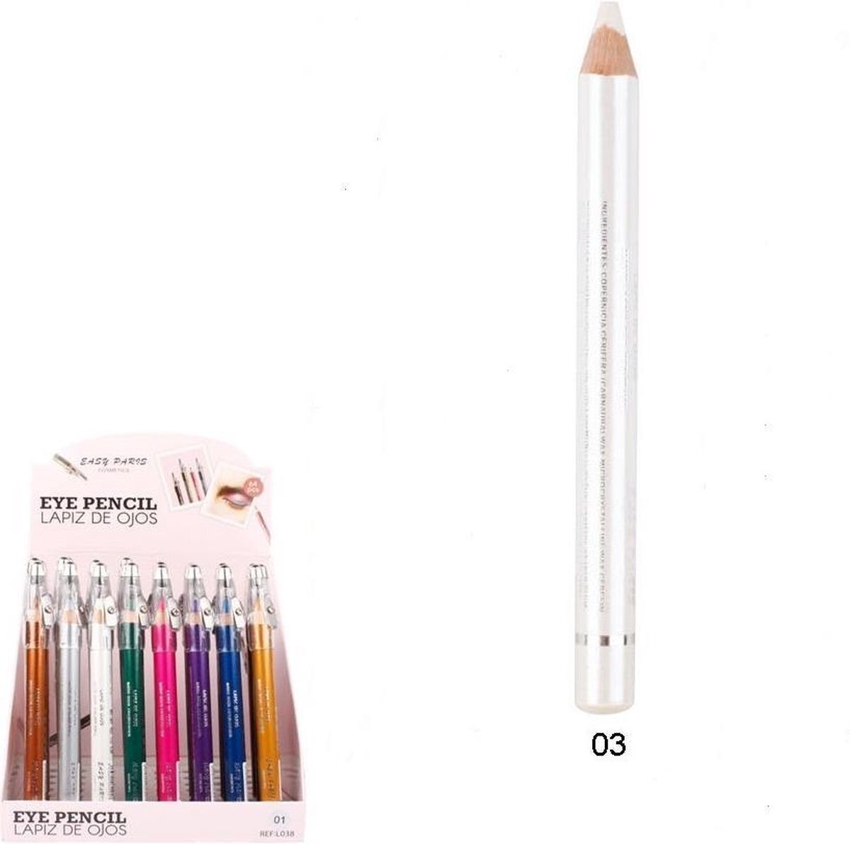 Easy Paris Cosmetics - Jumbo Oogschaduw en Oogpotlood met puntenslijper - Wit - Nummer 03 - 1 stuks