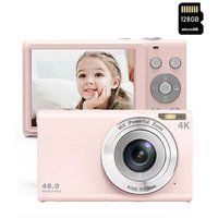 Digitale compact camera SZSMART DC402AF 48MP 4K resolutie 2, 8 inch scherm + 128GB - roze