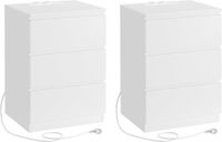 VASAGLE Table de chevet, set de 2, 3 tiroirs, 2 prises AC, 2 ports USB, blanc nuage