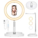 TARION Led-ringlamp: 30 cm opvouwbare ringlamp, tafelringlicht met statief en telefoonhouder voor video, fotografie, selfie, live streaming, zoom (wit)