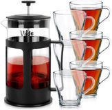 vilde Verres à boire pour café et thé avec cafetière 250 ml / 1 l, 7 pièces