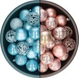 Decoris Kerstballen - 74x st - lichtroze en ijsblauw - 6 cm - kunststof