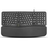 Perixx PERIBOARD-536B Ergonomisch compact toetsenbord met USB-poort, geïntegreerd nummerblok, afneembare polssteun, stil typen, 417 × 238 × 29 mm, zwart, Duitse QWERTZ-lay-out