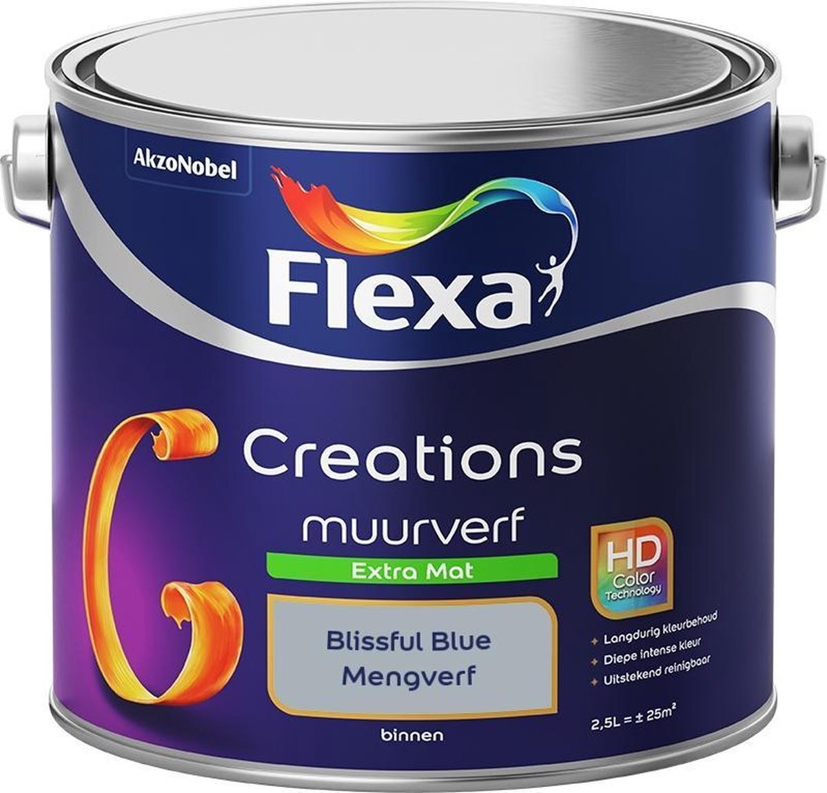 FLEXA Creations Muurverf - Extra Mat - Mengkleuren Collectie - Blissful Blue - Blauw - 2,5 liter