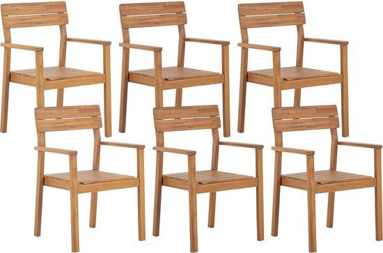 FORNELLI Tuinstoel Set van 6 - Acaciahout - Lichte Houtkleur - Bistrostoel