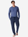 Schiesser Mix+Relax pyjamabroek Mannen Diep zeeblauw Gestipt 100% Katoen