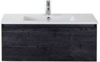 BES LED Frozen Badmeubelset 100 cm - Greeplijst in Kleur - Black Oak - Keramische Wastafel Wit 1 Kraangat
