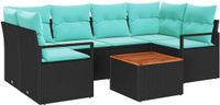 vidaXL Banc de jardin - Ensemble - 7 pièces - Noir - Polyrattan