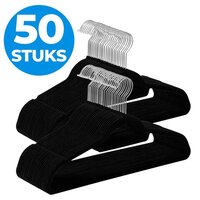 ACAZA Kledinghangers - 50 stuks - Zwart - Anti-slip - Fluweel/Velvet