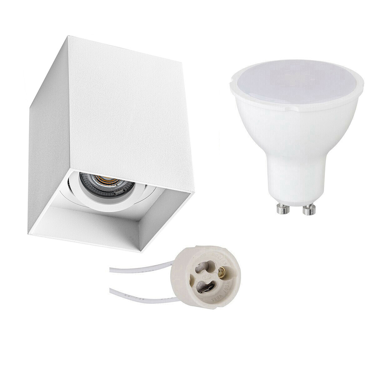 BES LED Voordeelset Opbouwspot Set - Pragmi Luxina Pro - GU10 Fitting - Opbouw Vierkant - Mat Wit - 6W - Helder/Koud Wit 6400K - Verdiept - Kantelbaar - 90mm