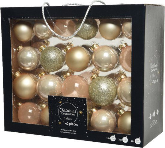 Kerstballen pakket 42 stuks glas parel champagne - 6 cm