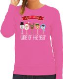 Bellatio Decorations foute kersttrui - sweater - dames - Kerst wijn glazen - roze - S