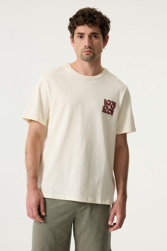 Garcia T-shirt Heren L Katoen Ronde Hals Korte Mouw Casual Logo Print Antique White