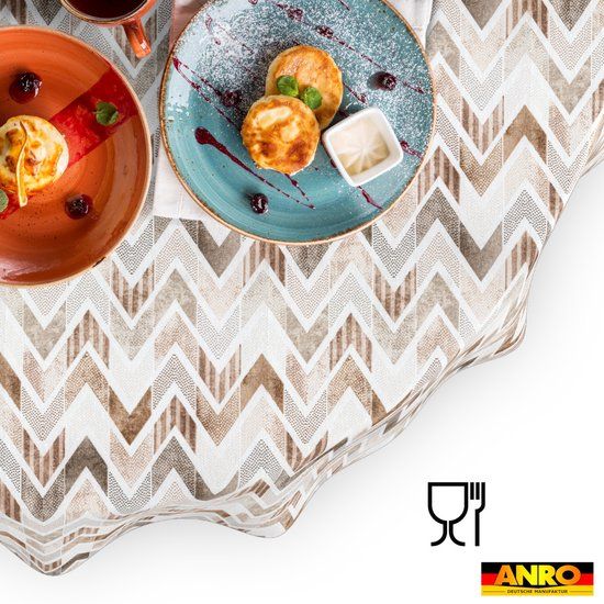 ANRO Tafelkleed Zigzag Bruin Rond Ø120cm Rechte rand Afwasbaar Waterafstotend Binnen & Buiten