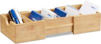 Relaxdays visitekaartjeshouder bamboe, uitschuifbaar, organizer voor bureau, H x B x D: ca. 5,5 x 13 x 30 cm, natuur