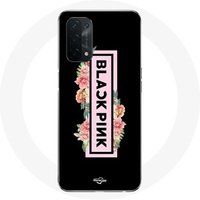 Maniacase Etui voor Oppo A54 5G Blackpink K-pop Groep Logo Zwart Roze Zwarte Achtergrond