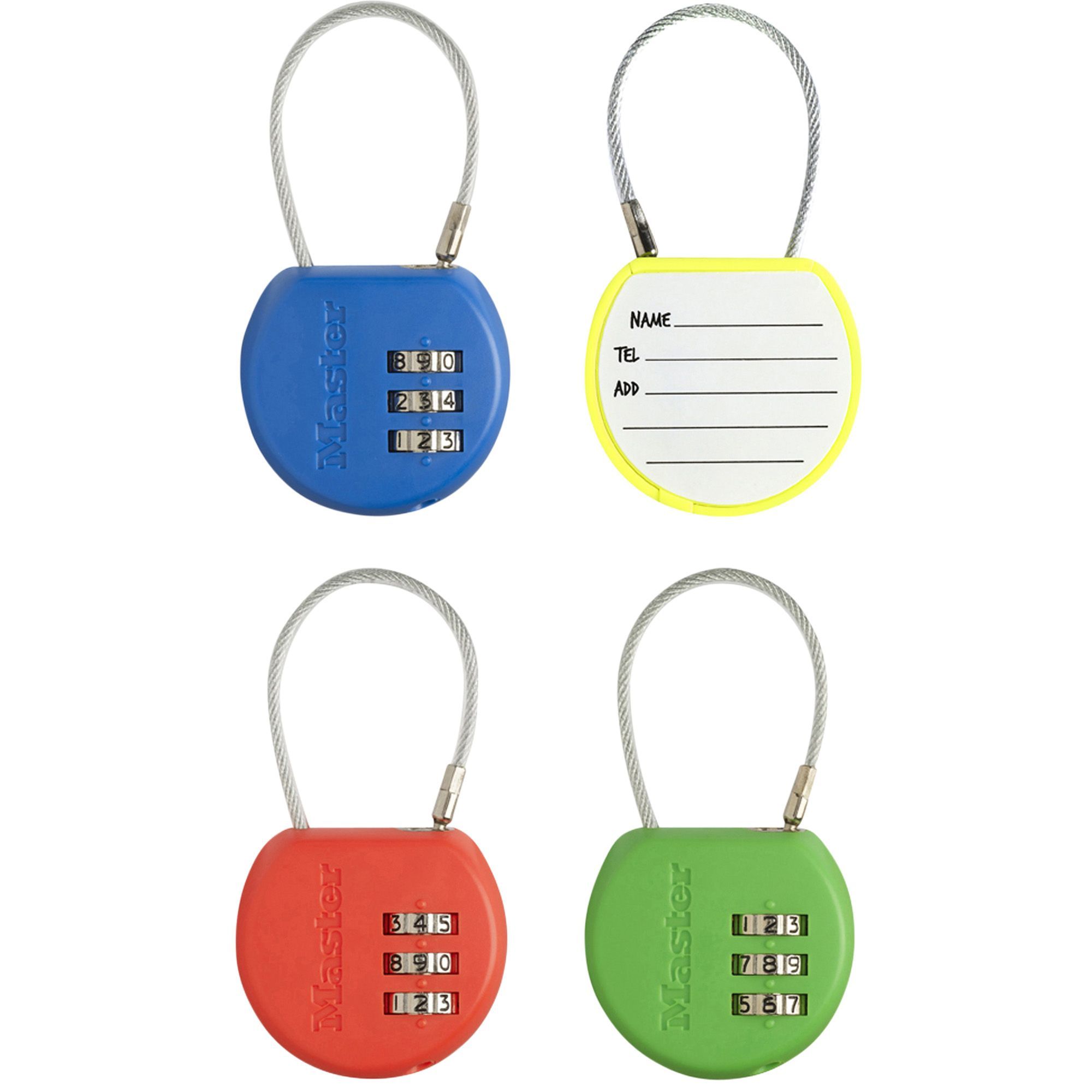 MasterLock cijferslot met kabel en adreslabel