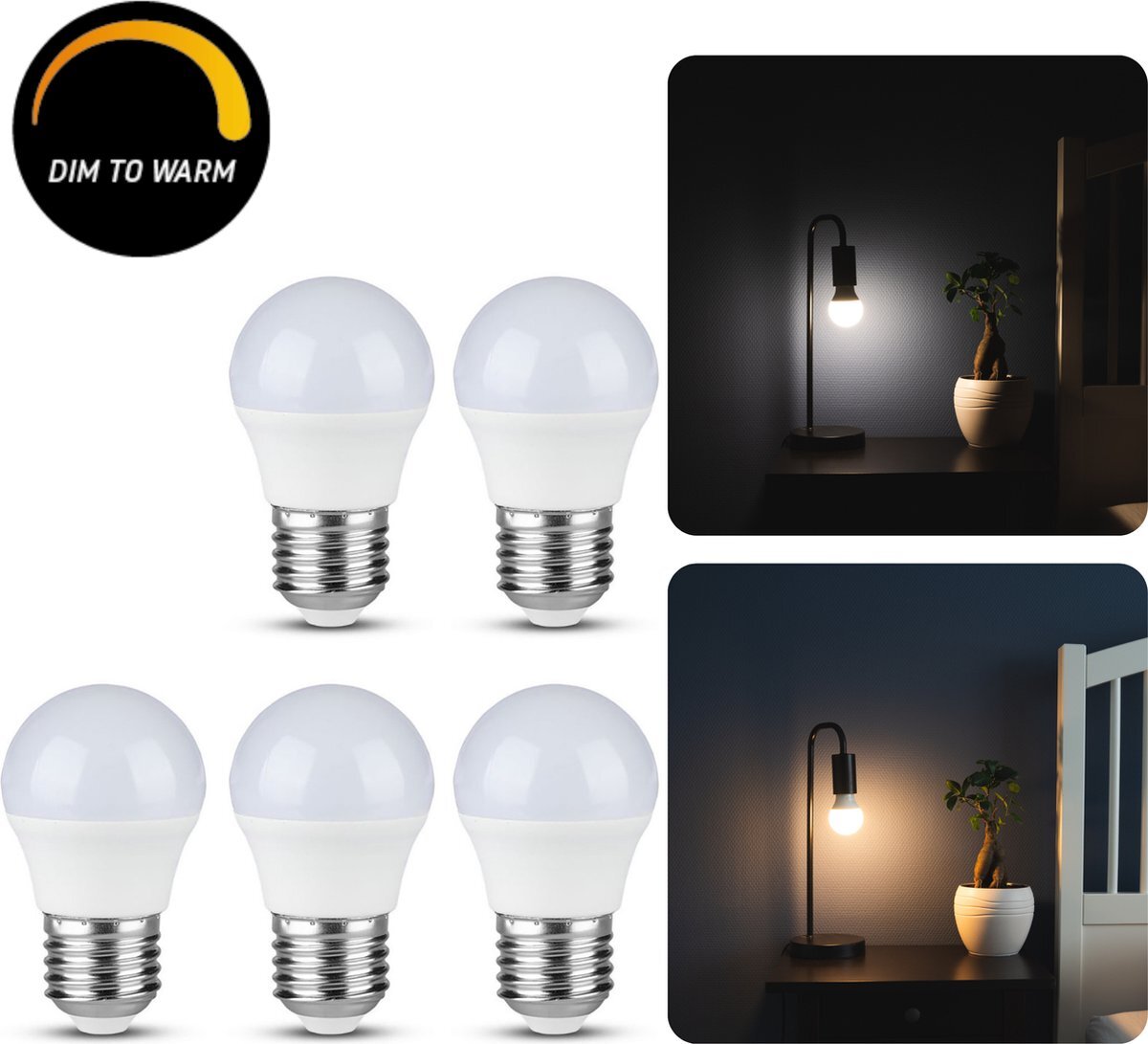 Proventa Proventa® Dimbare LED lamp bol E14 - Dimbaar naar extra warm wit - 5.5W-40W - 5-pack