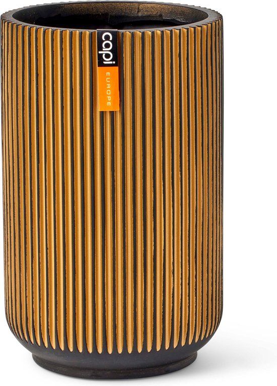 Capi Europe - Vaas hoog Groove Black & Gold - 14x22 cm - Goud