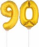 Shoppartners Bv 90 jaar leeftijd feestartikelen - versiering cijfers - ballonnen op stokje - van 41 cm - Combi van cijfer 90 - in het goud