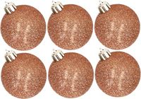 Cosy&Trendy Billiet - Vanlaere 6x stuks kunststof glitter kerstballen koper 8 cm