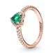 Pandora Timeless Heart 14-karaats rosévergulde ring met groen kristal en heldere zirkoniasteentjes, 60