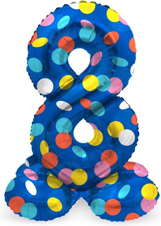Folat Staande Folieballon Cijfer 8 Colorful Dots - 72 cm