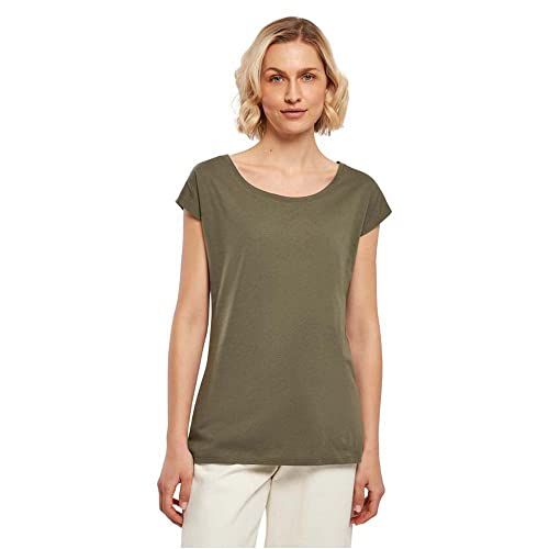 Build Your Brand Women's T-shirt - Wide Neck - Olive Green - XS