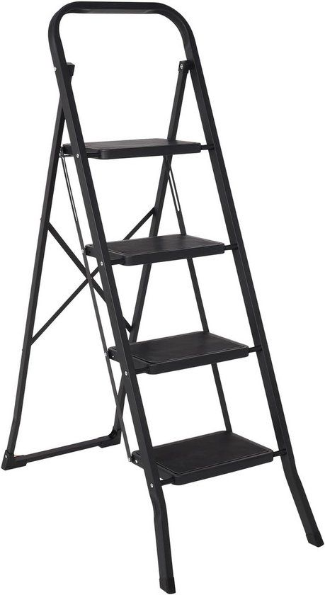 Merkloos / Sans marque Brixy Sturdy Household Staircase 3 Steps - Kitchen Stair Foldable - Anti-Slip - Stair Ladder - Foldable - Metal - Black