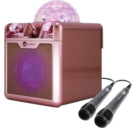 N-GEAR Disco Block 410 - Karaokeset - Bluetooth Speaker - Partybox met 2 Microfoons - Space Pink - Limited Edition