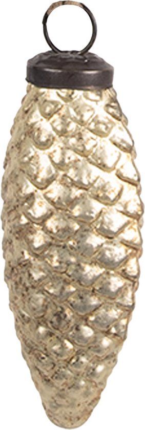 Clayre & Eef Kerstbal Goudkleurig Glas - 10cm - Metallic - Met Hanger