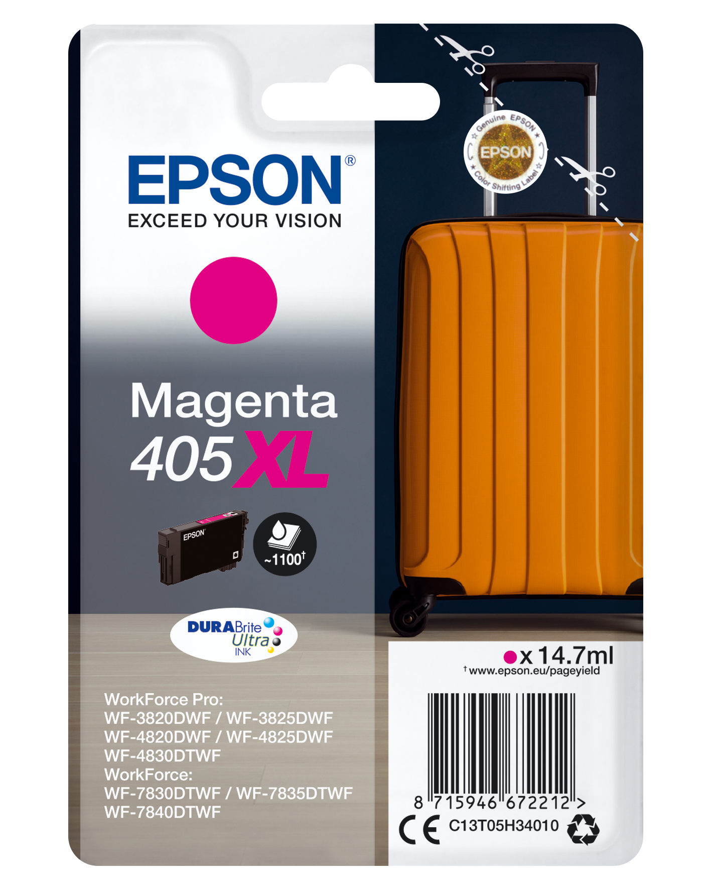 Epson Singlepack Magenta 405XL DURABrite Ultra Ink single pack / magenta