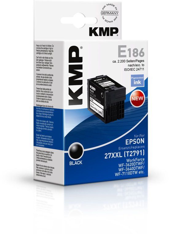 KMP E186 Inktcartridge Zwart (XL) - 34ml - Pigment - Compatibel met Epson 27XXL