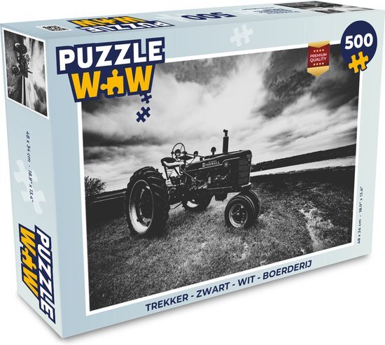 MuchoWow Puzzel Trekker - Zwart - Wit - Boerderij - Vintage - Legpuzzel - Puzzel 500 stukjes - Sinterklaas cadeautjes - Sinterklaas voor grote kinderen