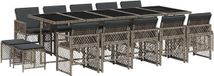 vidaXL 15-delige Tuinset met Kussens, Poly Rattan, Grijs