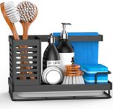 Merkloos Spoelbak Organizer - Met Uitlekbakje, Antislip en Afneembaar - Voor Sponzen, Borstels en Zeep in Keuken en Badkamer - Zwart