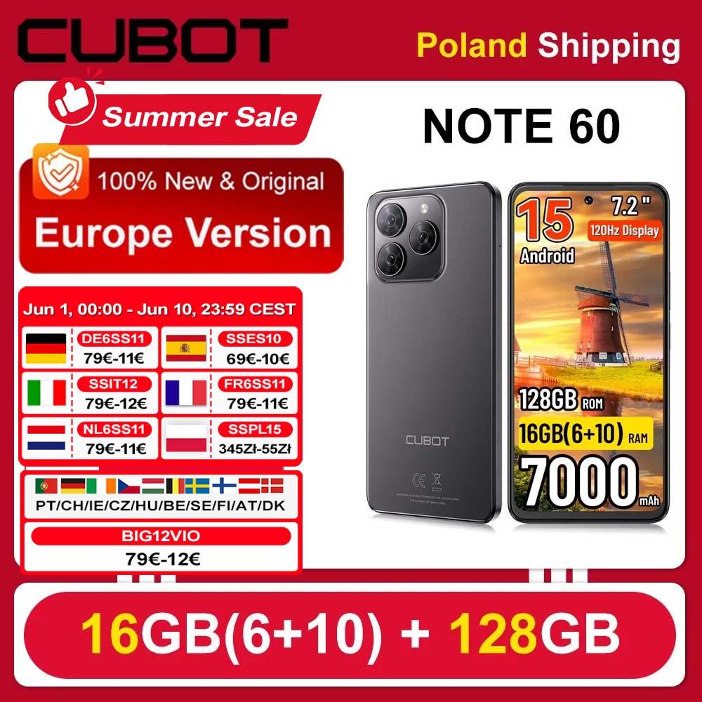 Cubot Note 60 7000mAh Android 15 Smartphone 7.2'' 120Hz 16GB RAM 128GB ROM 48MP Camera