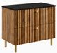 3xE living Meuble de salle de bain sur pied sous lavabo 80 cm, 2 tiroirs, Chêne Craft Or + plateau Noir, poignées dorées, pieds dorés, 80 x 44,4 x 73,6 cm