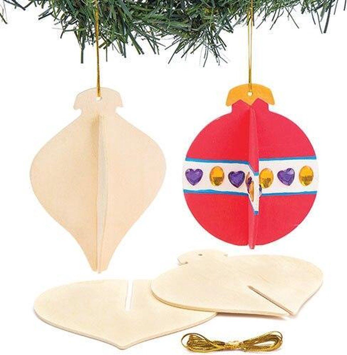 Baker Ross 3D-kerstballen van hout voor kinderen (6 stuks)